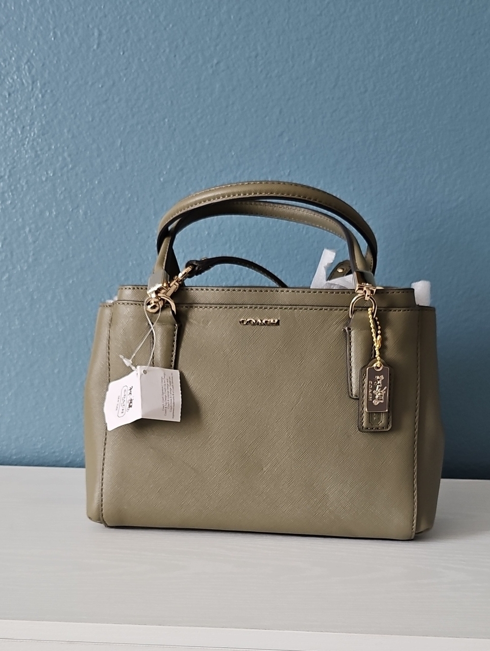 Coach Olive Green Leather Satchel with Gold Hardware